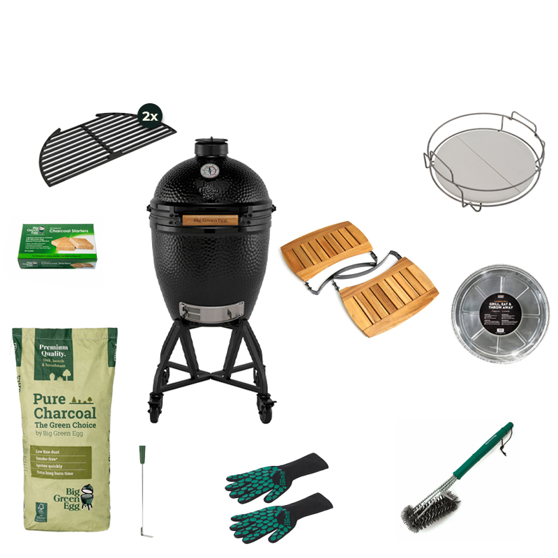 Big Green Egg The Onyx Large + Nest Handler + EGG Mates Basic Set