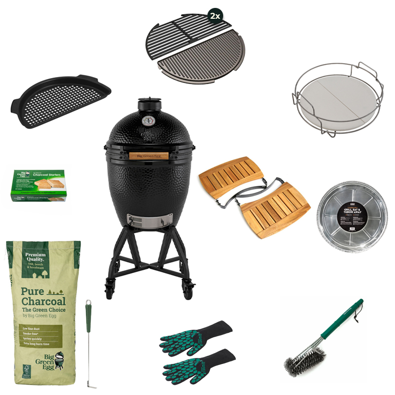 Big Green Egg The Onyx Large + Nest Handler + EGG Mates Compleet Set